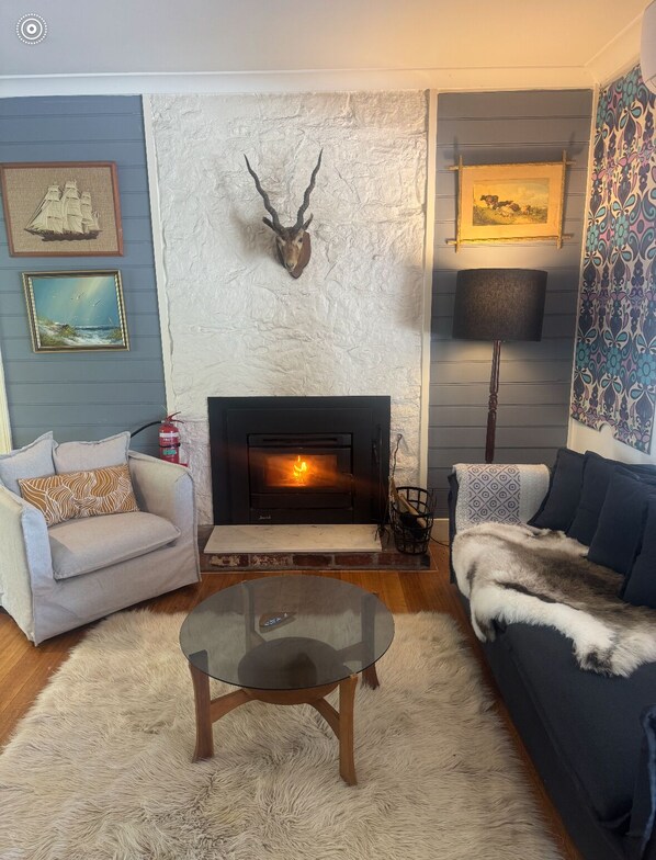 Smart TV, fireplace, music library, stereo