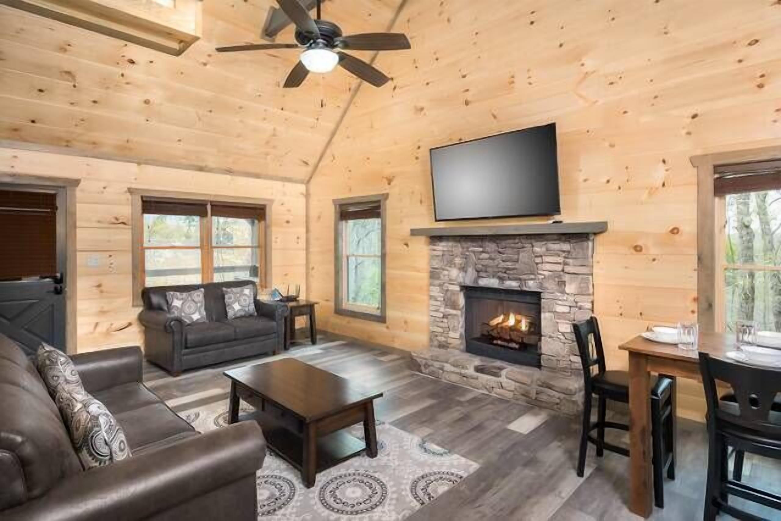 Flatskjerm-TV, peis og videospill