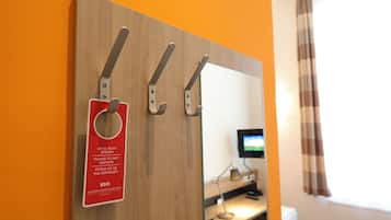 Laptop workspace, blackout curtains, soundproofing, free WiFi