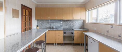 Fridge, microwave, dining tables