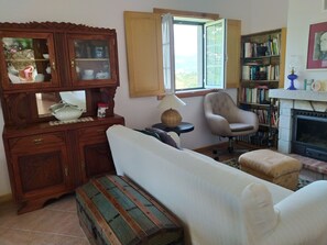 Una televisión, una chimenea, videojuegos, un reproductor de DVD