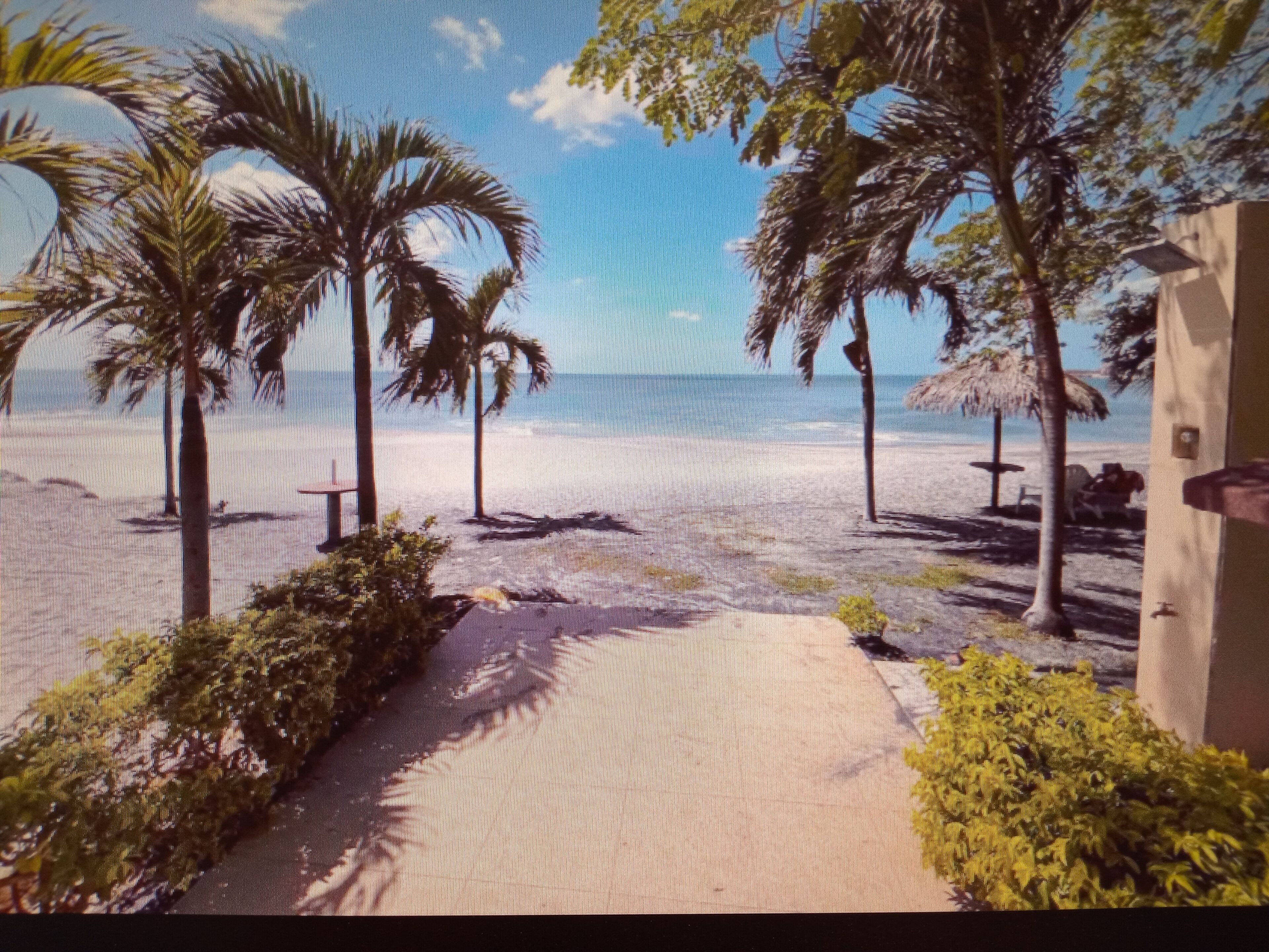 On the beach, sun loungers, beach towels