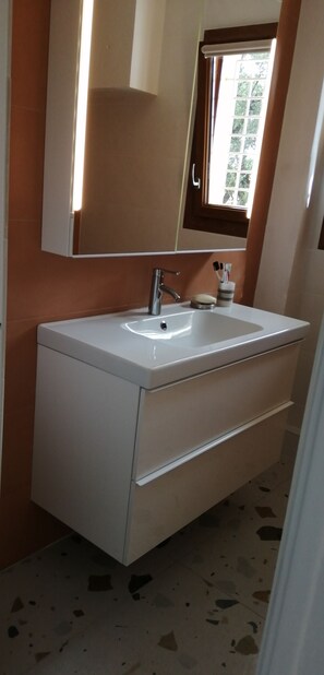 Baignoire, sèche-cheveux, serviettes fournies