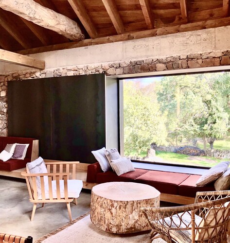 Renovated stone barn with terrace overlooking the countryside