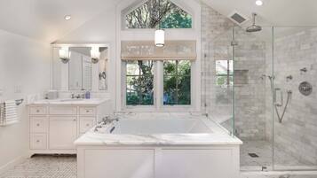 Bathtub, hair dryer, towels