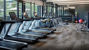 A gym with treadmills, exercise balls, and weights. - Ski In - Ski Out, Two-Bedroom Breckenridge Residence on Peak 8, Corner unit (Breckenridge)