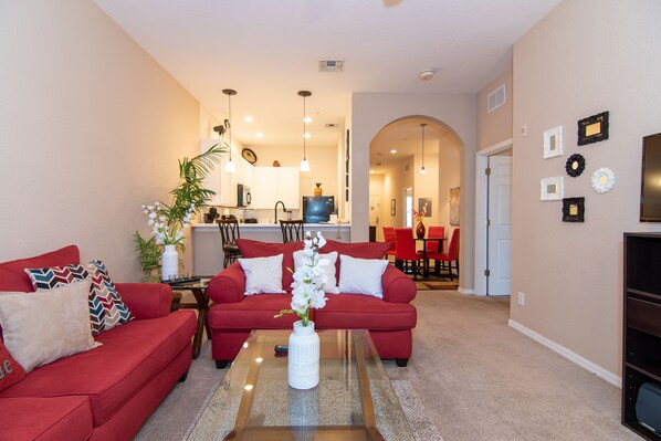 Smart TV, DVD player, ping pong, music library