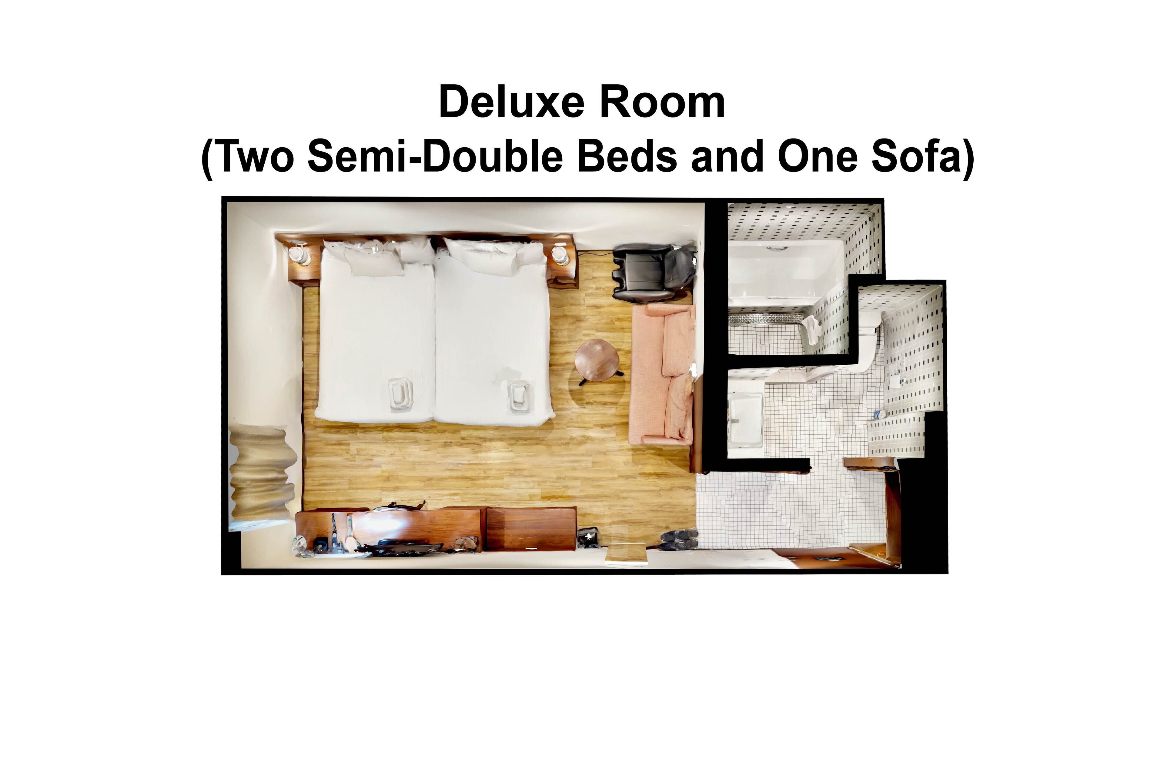 deluxe twin room, 2 semi-double beds, non smoking (1 sofa) | 1 bedroom, in-room safe, desk, blackout curtains
