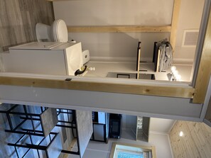 Fridge, microwave, coffee/tea maker, electric kettle