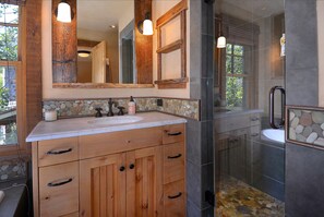 Bathtub, hair dryer, towels
