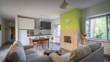 Smart TV, fireplace, stereo