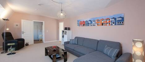 TV, DVD player, books, music library