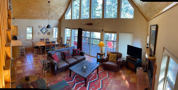 Smart TV, fireplace, DVD player, books