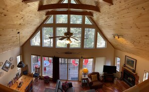 Smart TV, fireplace, DVD player, books