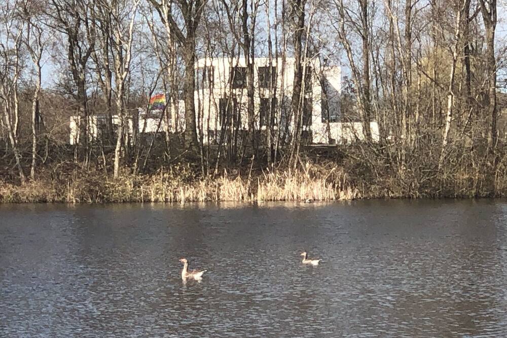 A great, huge house on the water with 9 bedrooms.