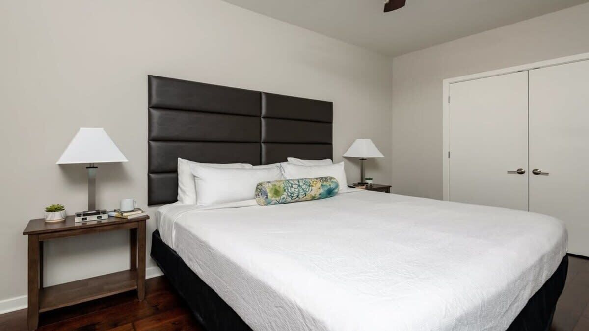 1 bedroom, laptop workspace, iron/ironing board, bed sheets