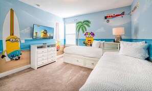 4 bedrooms, laptop workspace, iron/ironing board, bed sheets