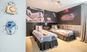 8 bedrooms, laptop workspace, WiFi, bed sheets