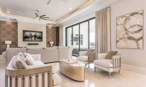 TV, fireplace, video games, table football