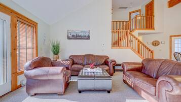 Smart TV, fireplace, foosball, books