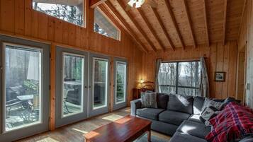 Una televisión, una chimenea