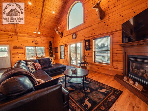 Smart TV, chimenea y reproductor de DVD 