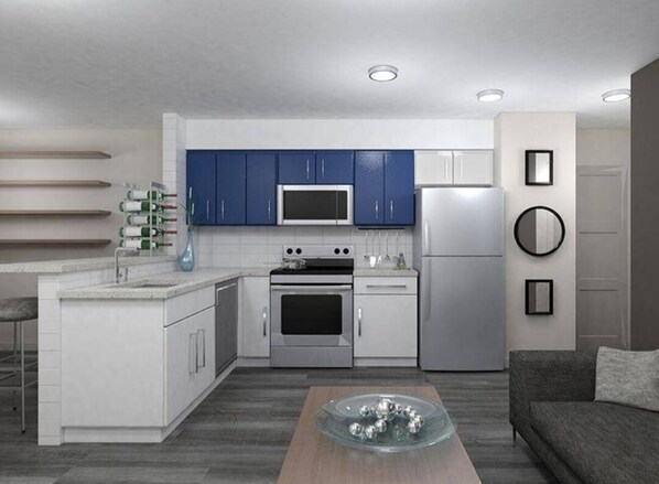 Fridge, microwave, stovetop, dishwasher