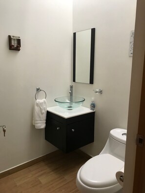 Toallas, jabón, shampoo, papel de baño