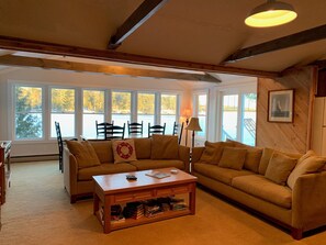 Smart TV, fireplace, DVD player, books