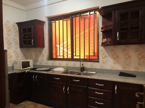 Kühlschrank, Mikrowelle, Herdplatte, Wasserkocher