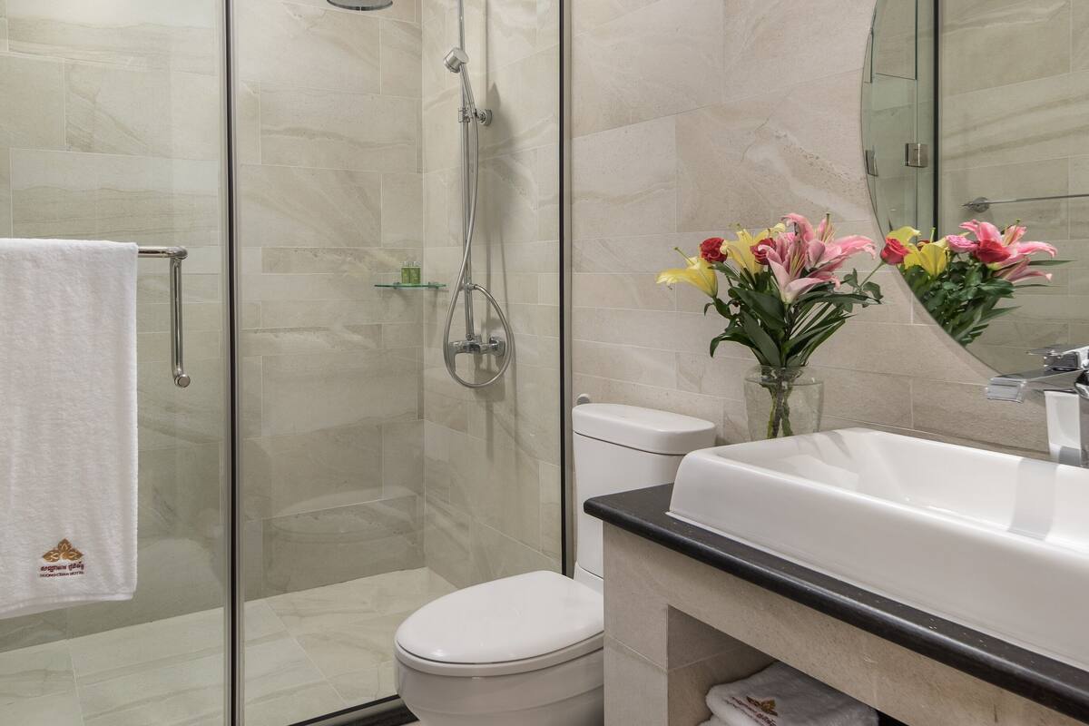 free toiletries, hair dryer, bathrobes, slippers