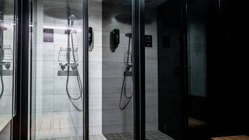 Hair dryer, bidet, towels