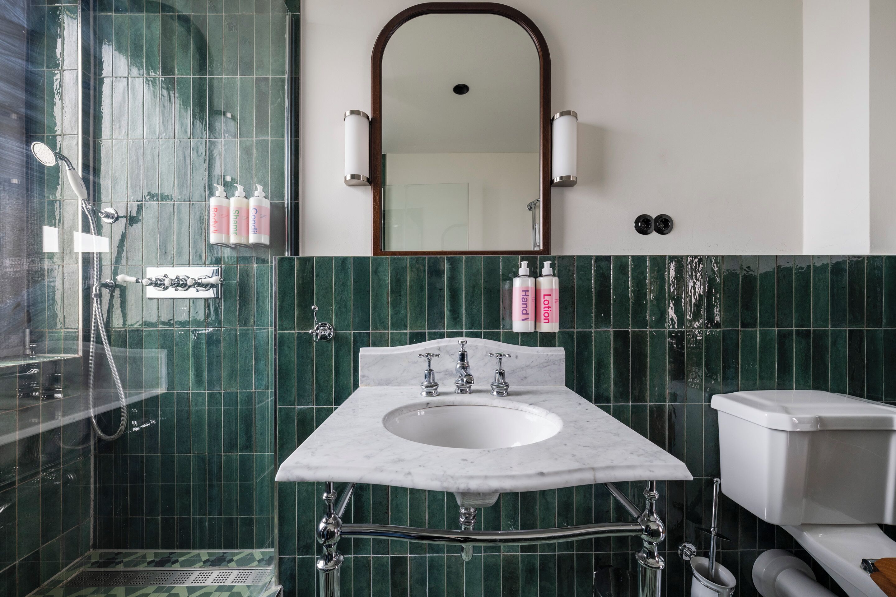 shower, eco-friendly toiletries, hair dryer, towels