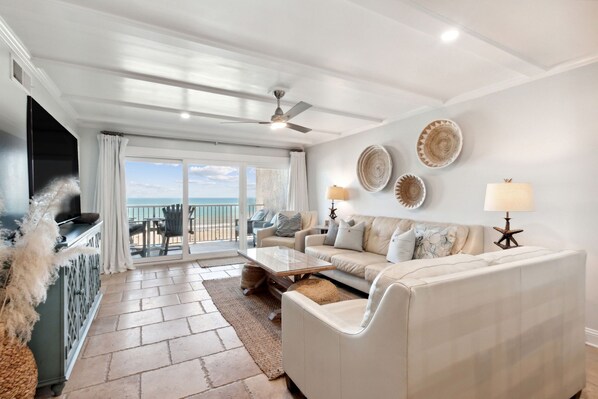 TV, computer monitors - Oceanfront Penthouse | Renovated Bathrooms | Exclusive Amelia by the Sea Pier Access (Fernandina Beach)