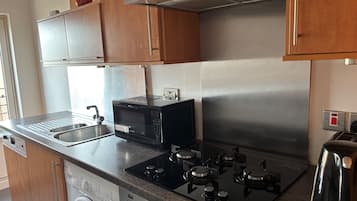 Frigorífico, microondas, horno y placa de cocina