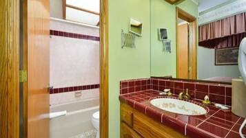 Combined shower/tub, jetted tub, hair dryer