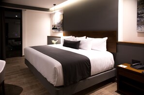 Down comforters, pillowtop beds, in-room safe, desk