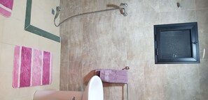 Bathtub, hair dryer, bidet, towels