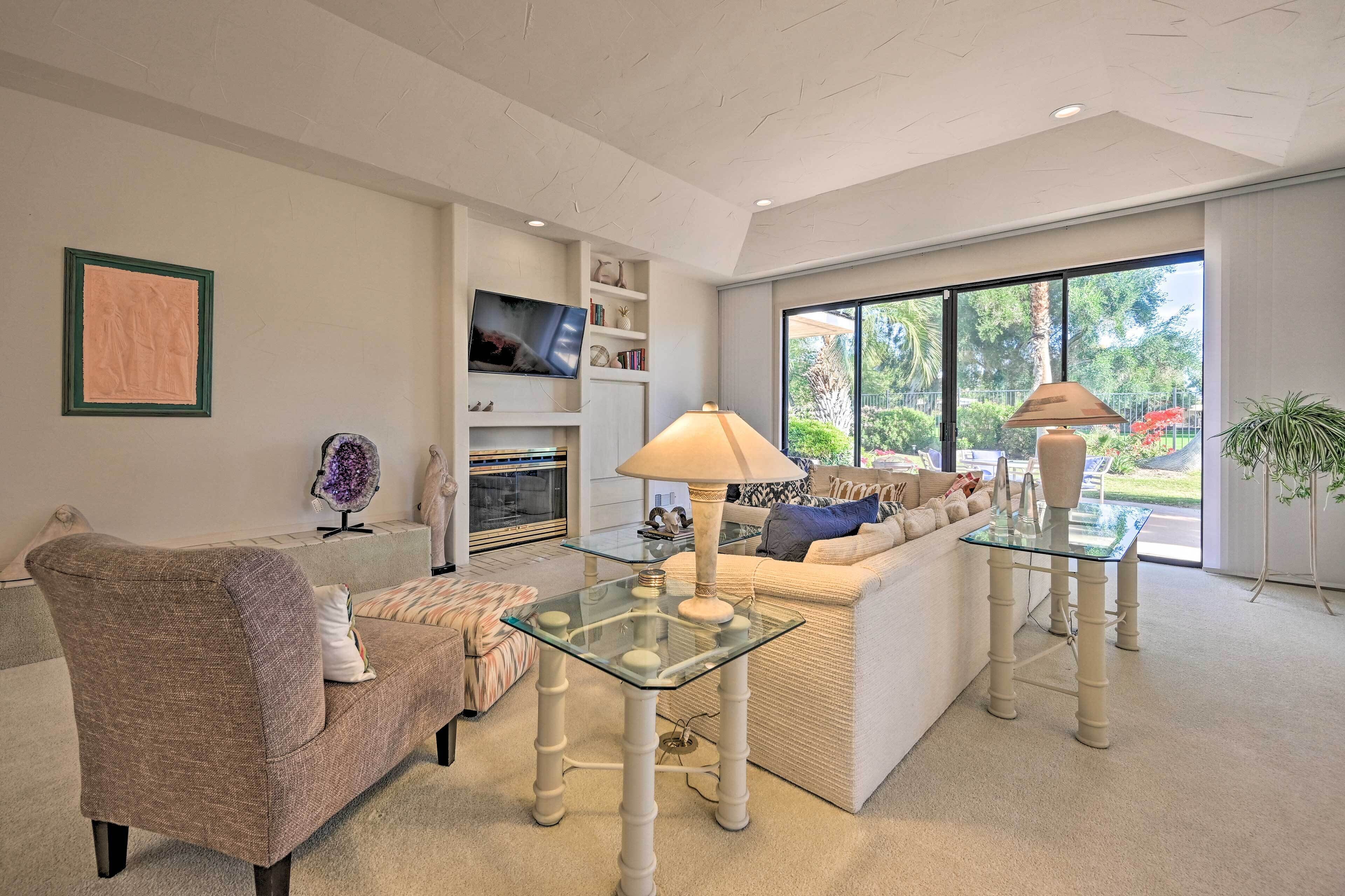 Smart TV, fireplace, table tennis, books