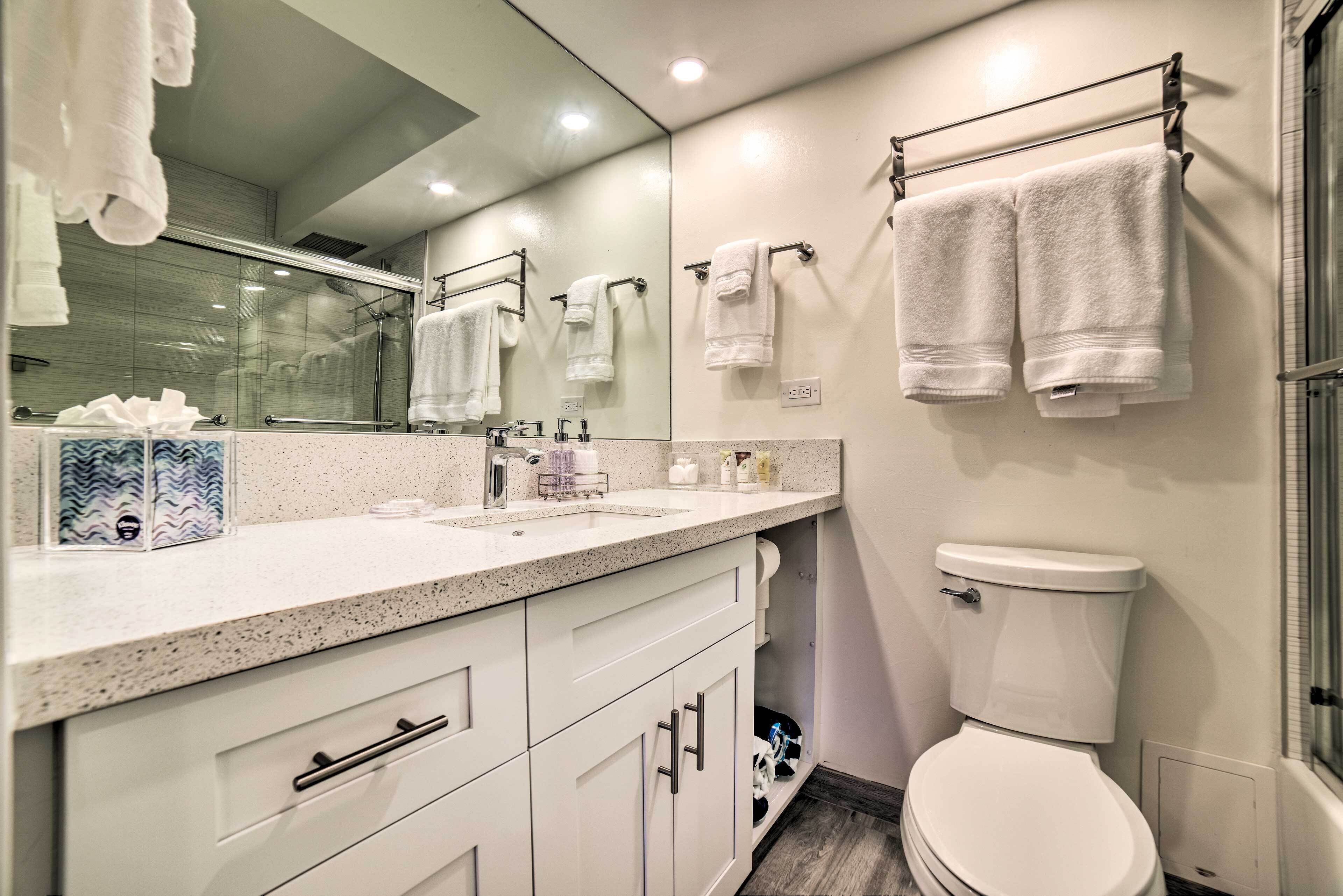 Free toiletries, hair dryer, towels