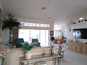 Smart TV, DVD player, books, music library