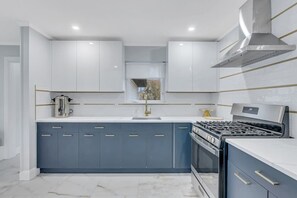 Fridge, oven, stovetop, coffee/tea maker