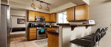 Fridge, microwave, oven, dishwasher