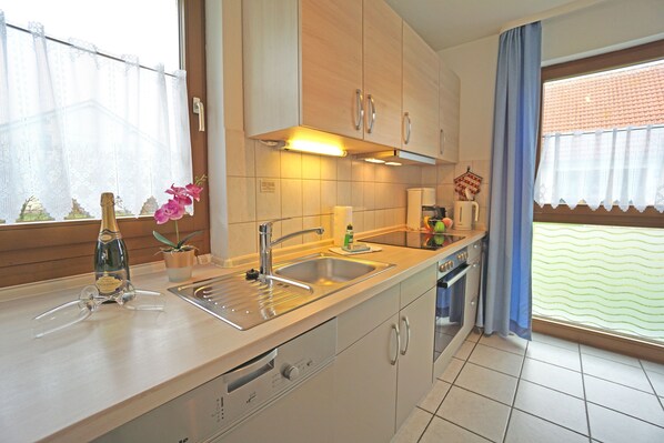 Fridge, microwave, oven, dishwasher