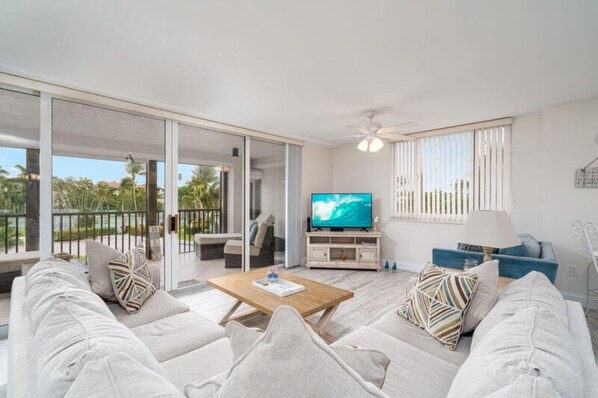 Condo, 2 Bedrooms | Living room - Ocean Harbor 104a by Coastal Vacation Properties (Fort Myers Beach)