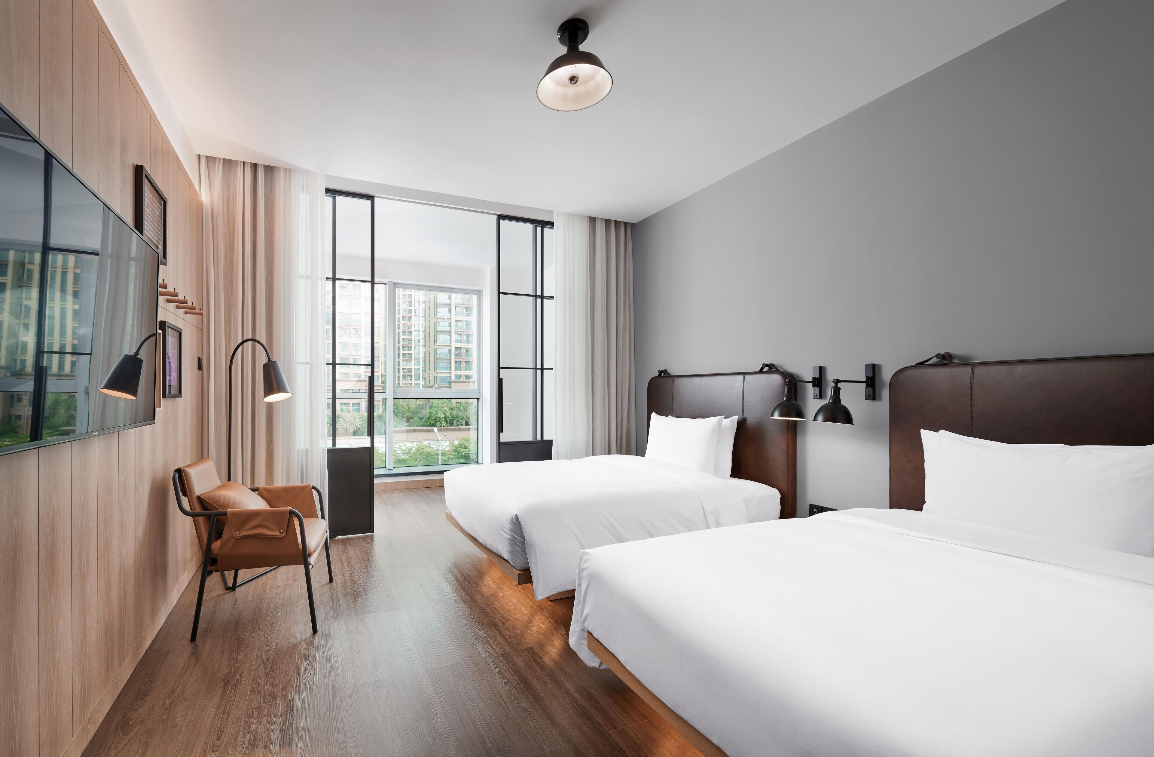 客房, 2 张单人床, 城市景观 | 客房内保险箱、免费 WiFi、床单