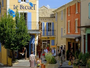 Experience the charm of a traditional European town, surrounded by historic buildings and lush greenery.