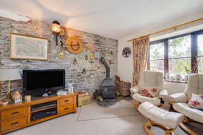 TV, fireplace
