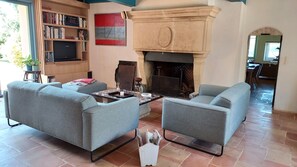 Télévision, table de tennis de table, livres