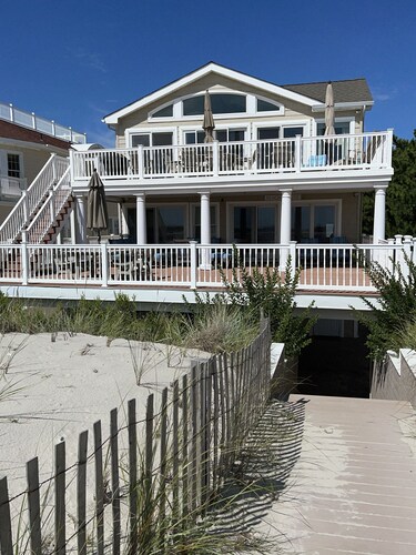 Seven bedroom Ocean Front, on the dunes at Brant Beach, with private beach path.